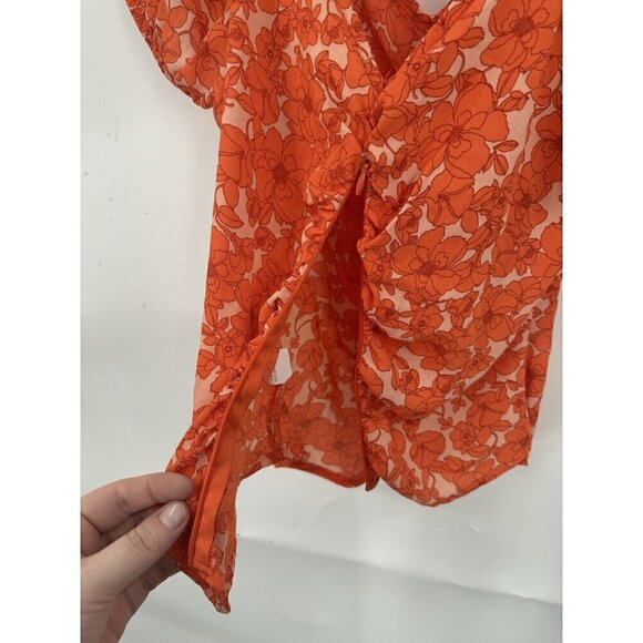 Sienna Sky Blouse Junior Large Orange Floral Ruched Bohemian Preppy Summer - Picture 10 of 10